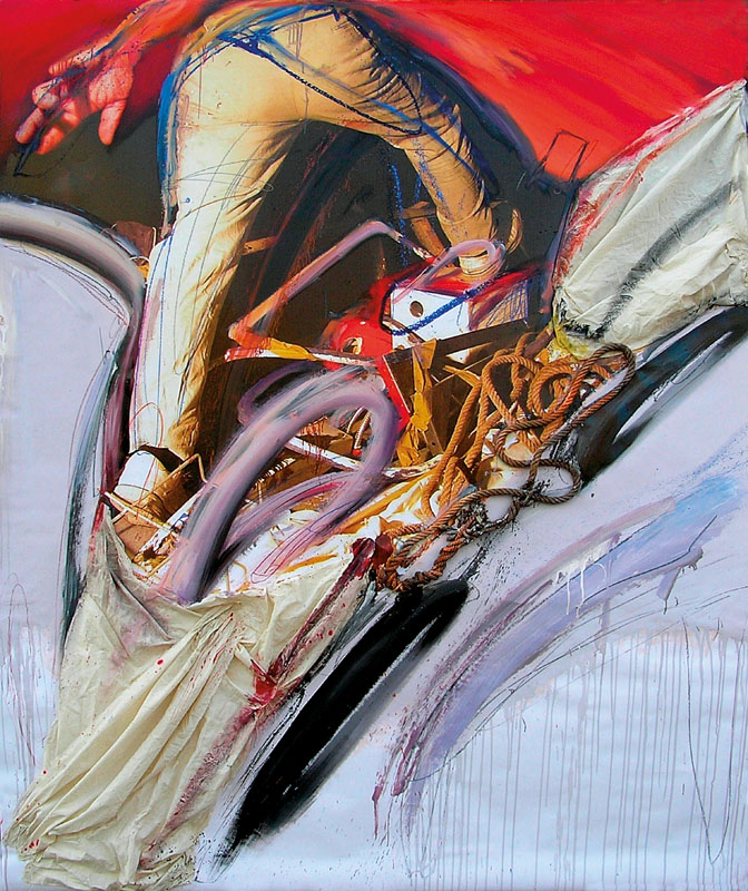 Milos Sobaic (SRB) – Skok vpred | 2011 | kombinovaná technika na plátne | 230 x 180 cm